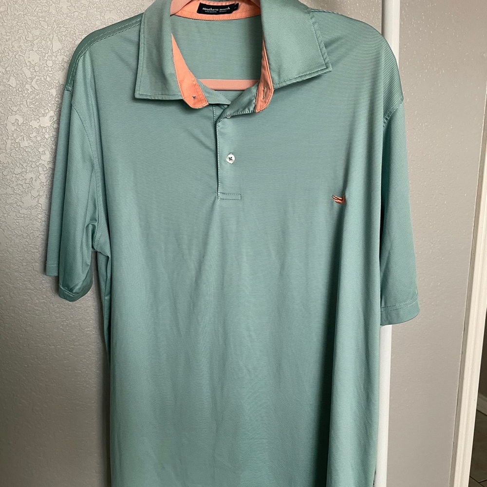 Southern Marsh - Blue & Coral Striped Polo Shirt